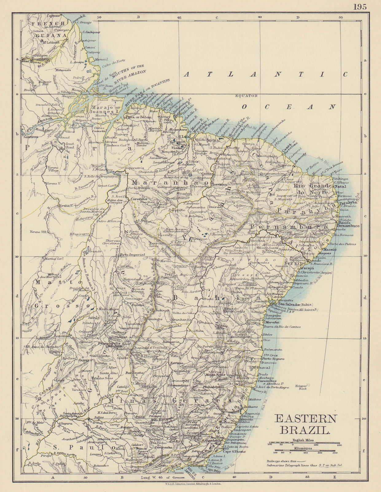 EASTERN BRAZIL. Bahia Minas Gerais Pernambuco Marabhao. JOHNSTON 1901 old map